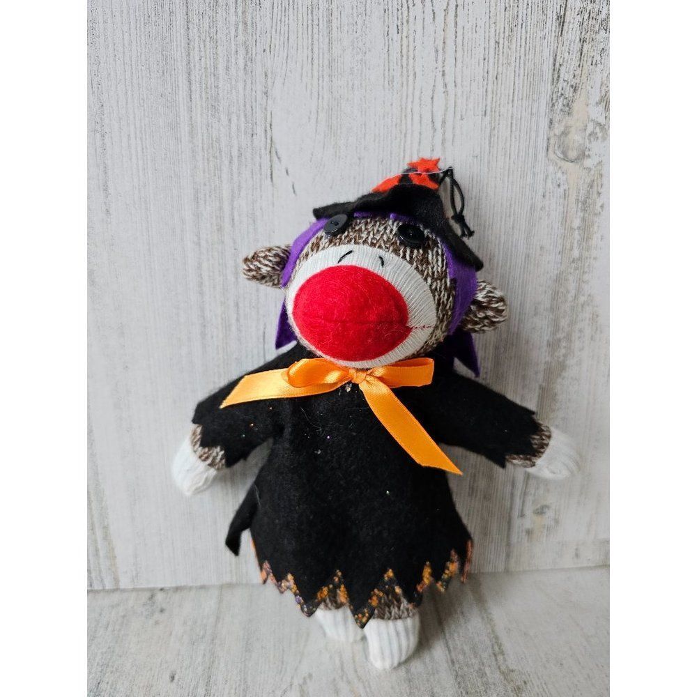 Pier 1 witch sock monkey Halloween ornament decor rare stuffed